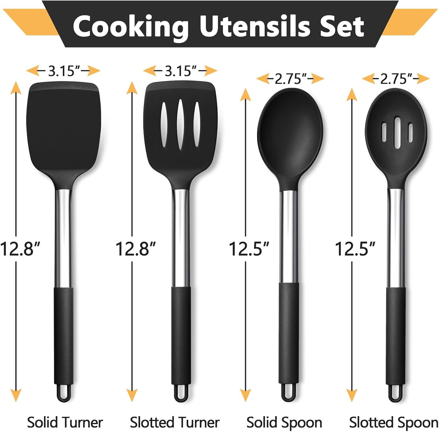 Black Kitchen Cooking Utensil Set of 4 - Image 3