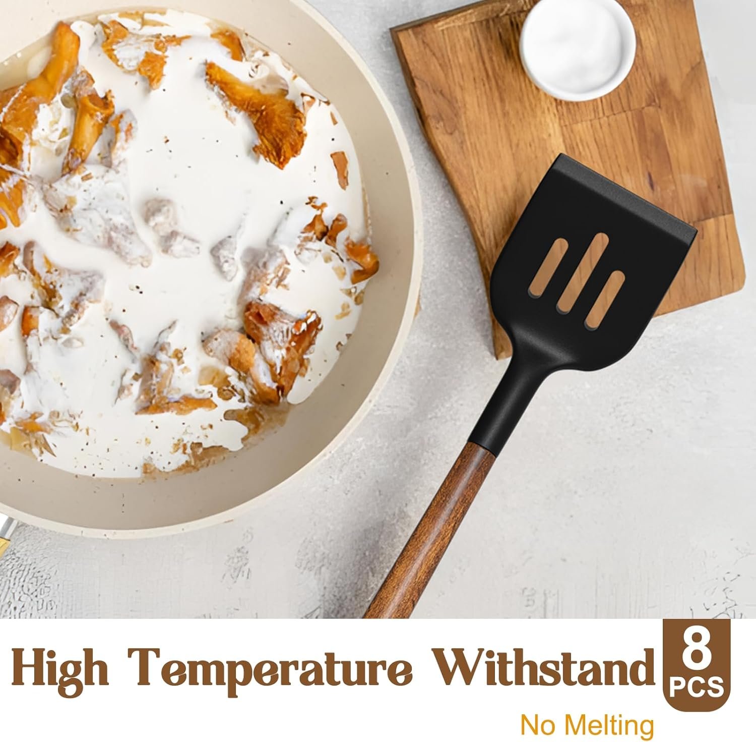 8-Piece Kitchen Utensils Set with Natural Acacia Wooden Handles - Image 2