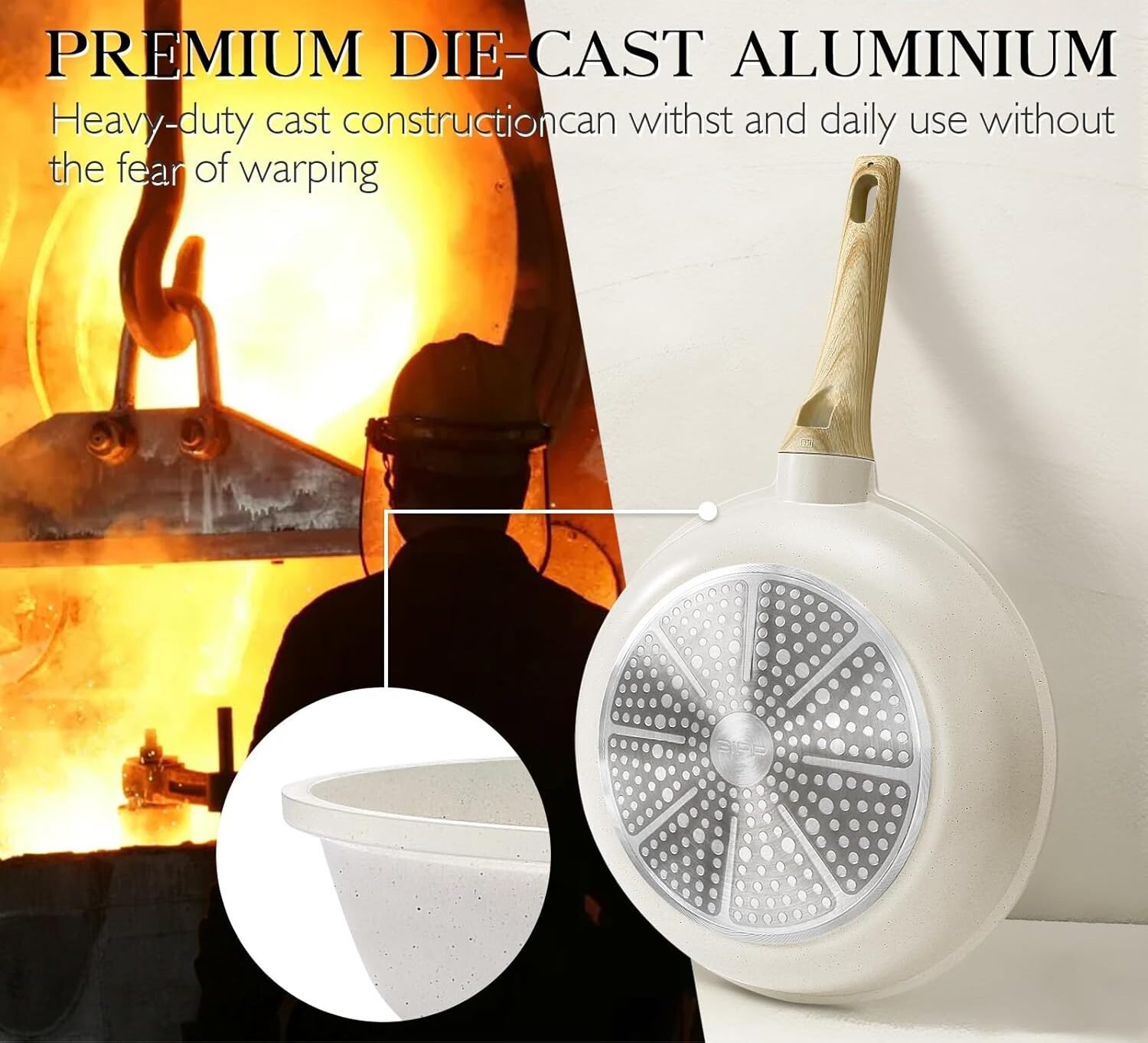 Pots and Pans Set Non Stick - 14 Pcs White Granite Kitchen Cookware Sets - Image 7