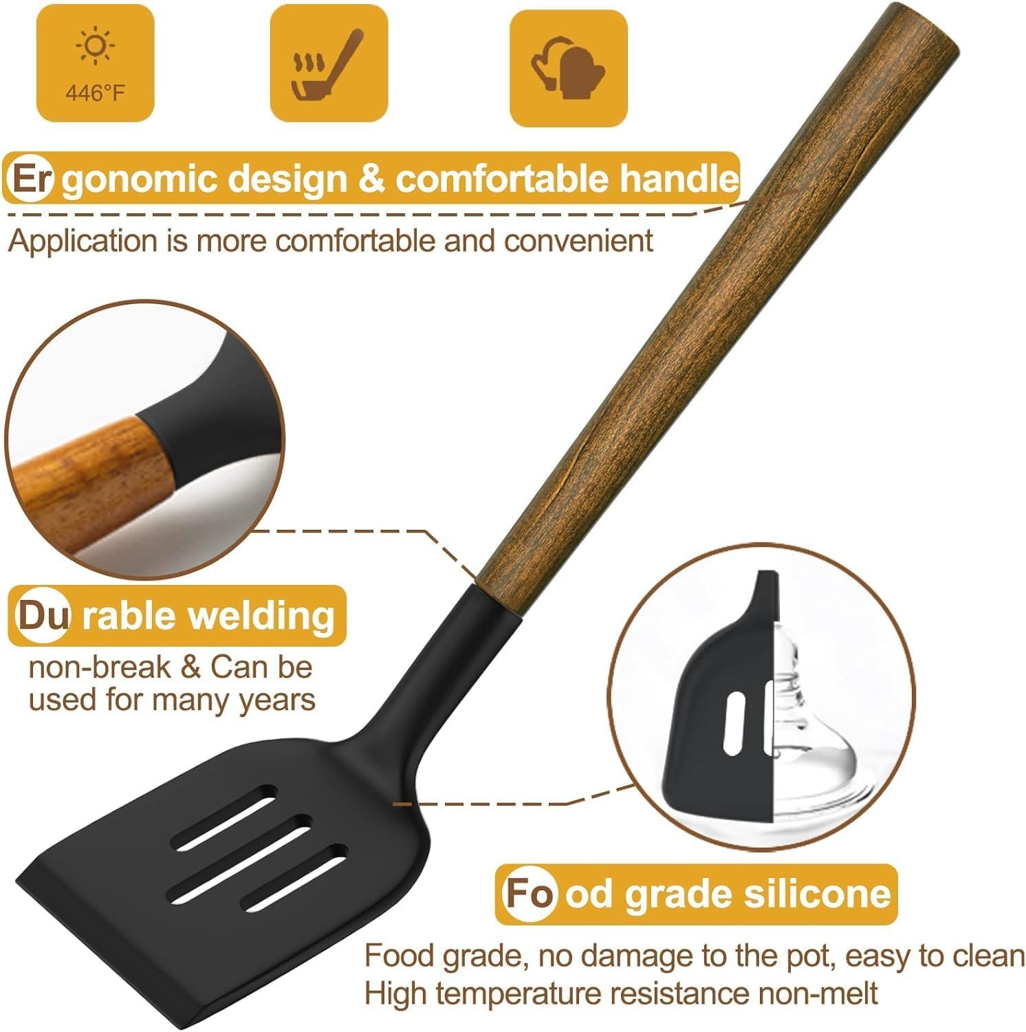 8-Piece Kitchen Utensils Set with Natural Acacia Wooden Handles - Image 4