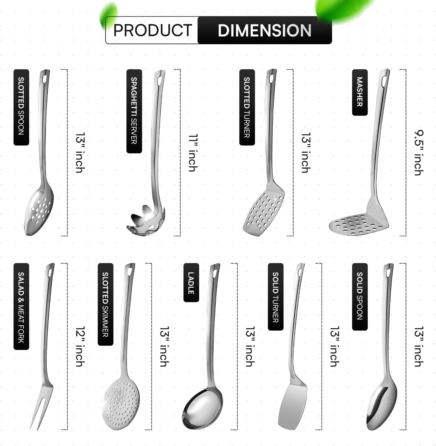 9 Pcs Premium Stainless Steel Kitchen Cooking Utensils Set Metal Cooking Utensils - Image 5