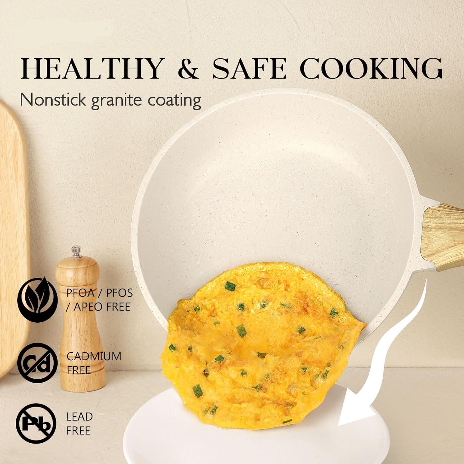 Pots and Pans Set Non Stick - 14 Pcs White Granite Kitchen Cookware Sets - Image 4