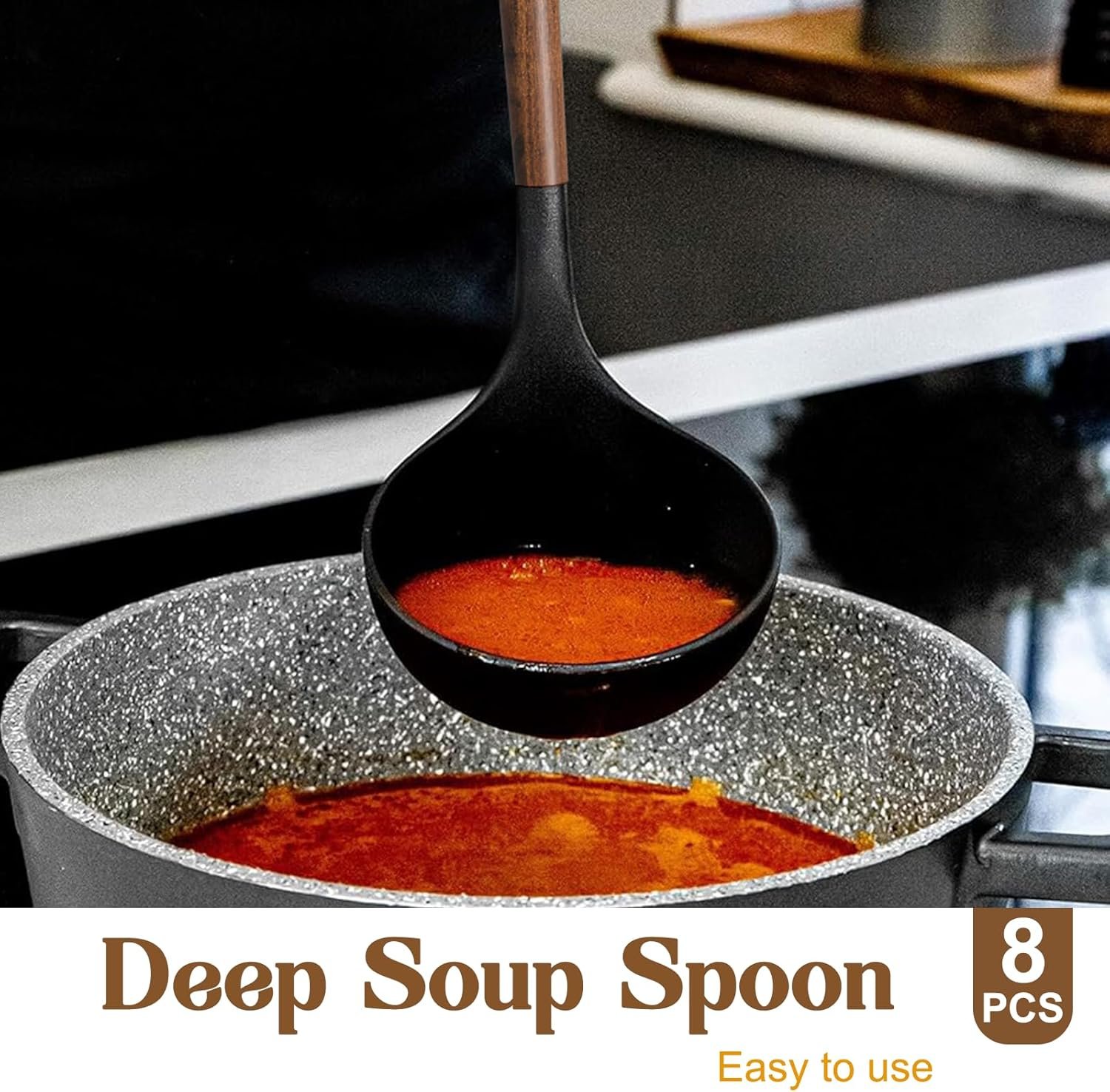 8-Piece Kitchen Utensils Set with Natural Acacia Wooden Handles - Image 5