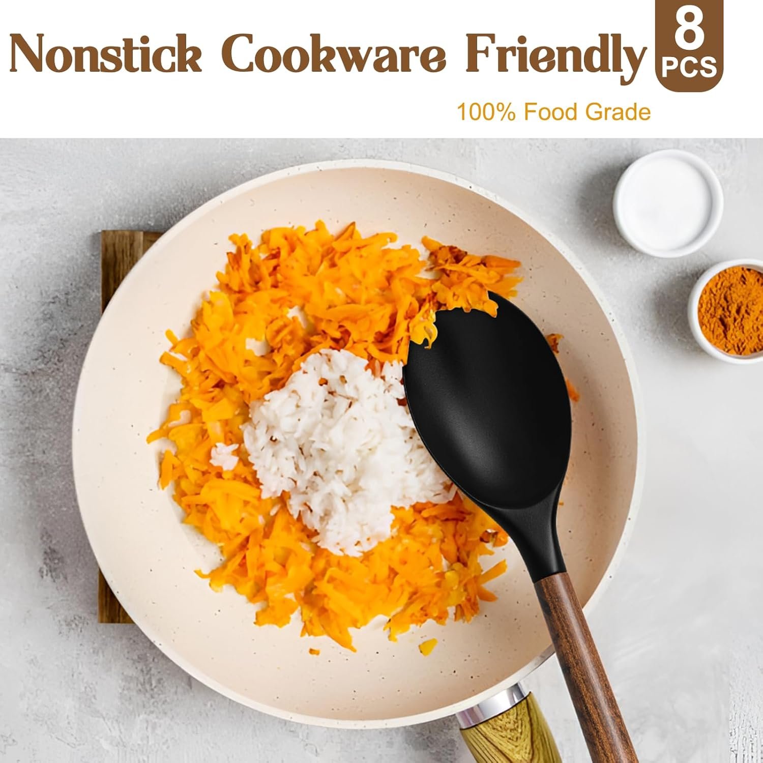 8-Piece Kitchen Utensils Set with Natural Acacia Wooden Handles - Image 6