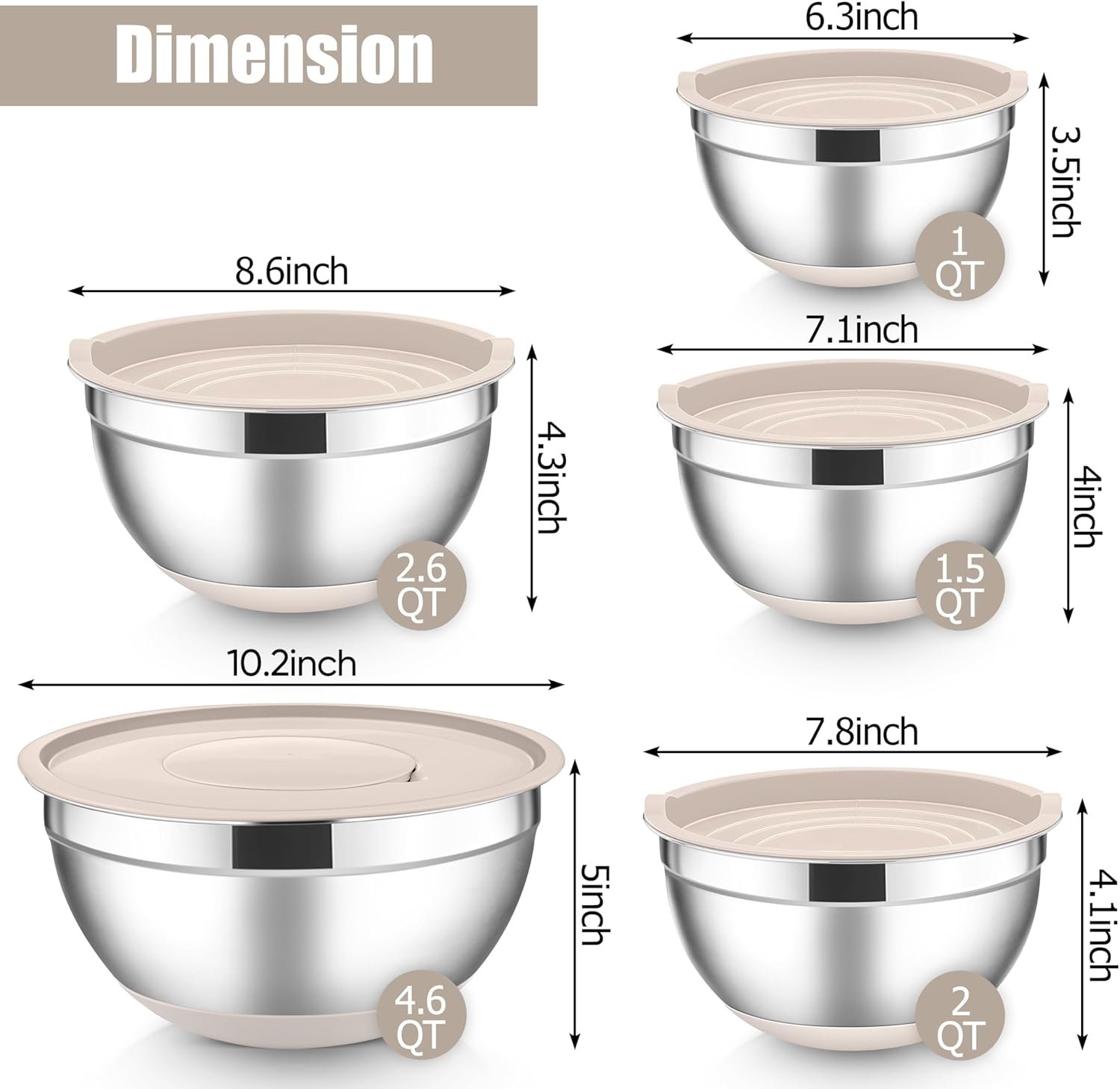 Stainless Steel Mixing Bowls with Lids Set - Image 5