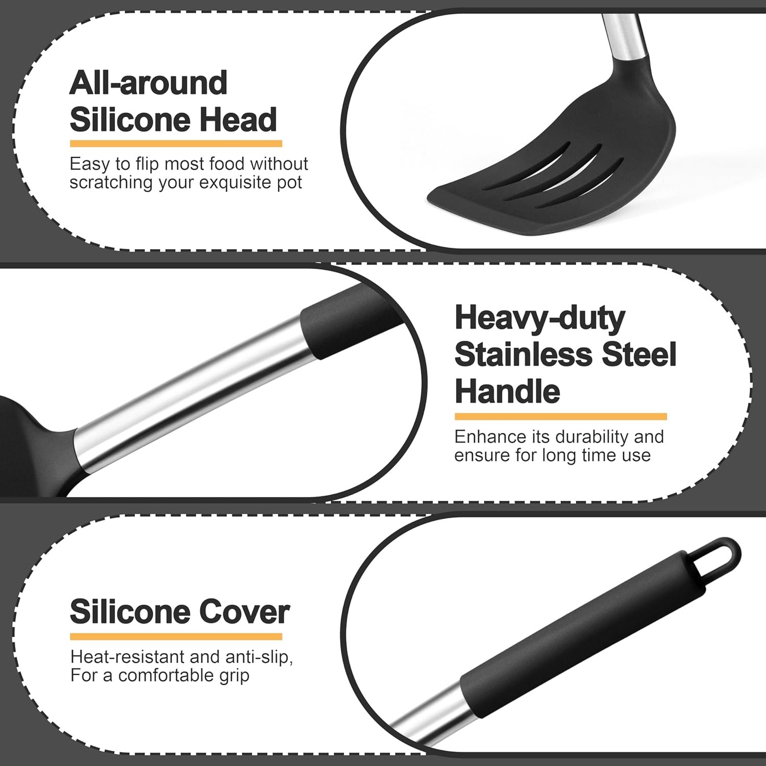 Black Kitchen Cooking Utensil Set of 4 - Image 6