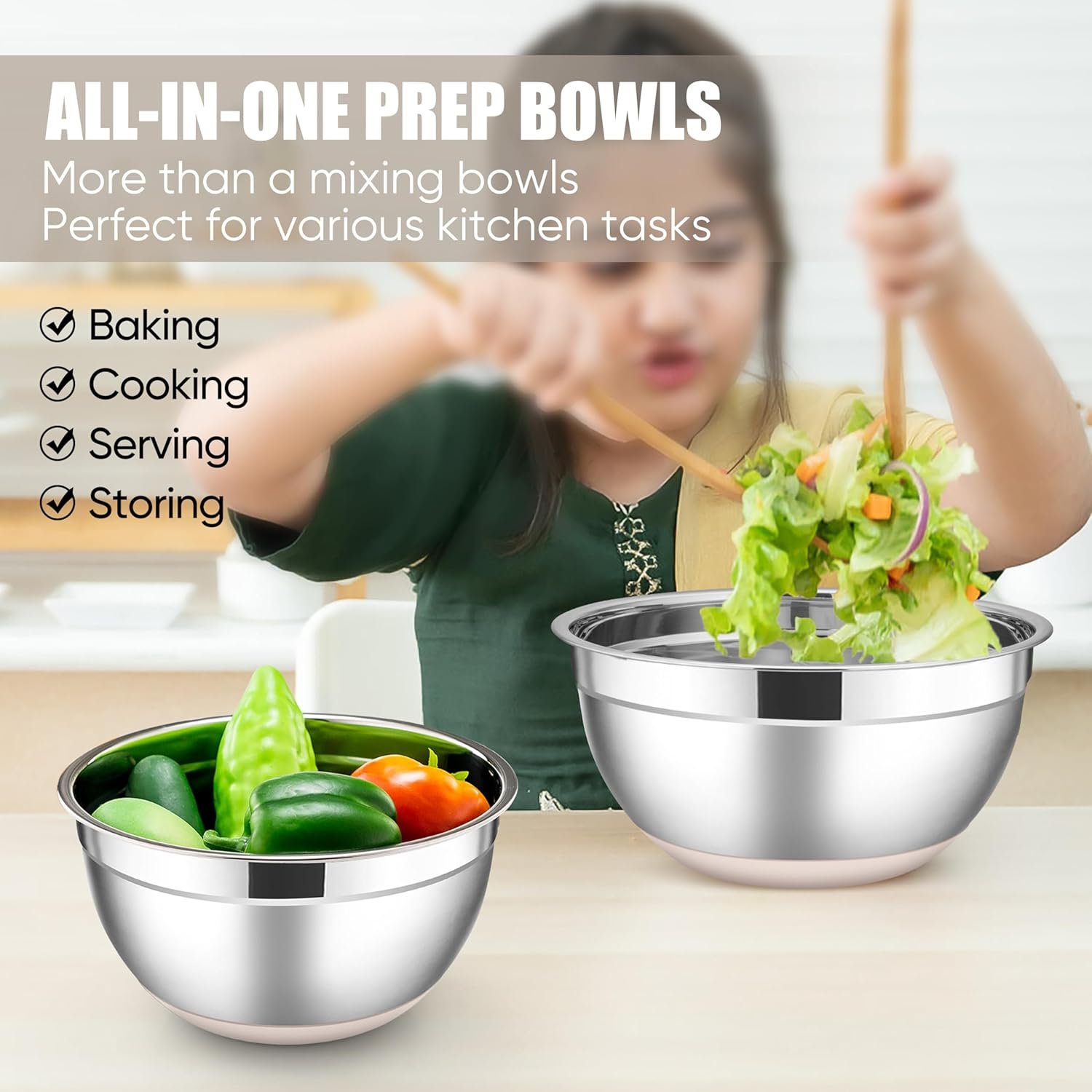 Stainless Steel Mixing Bowls with Lids Set - Image 4
