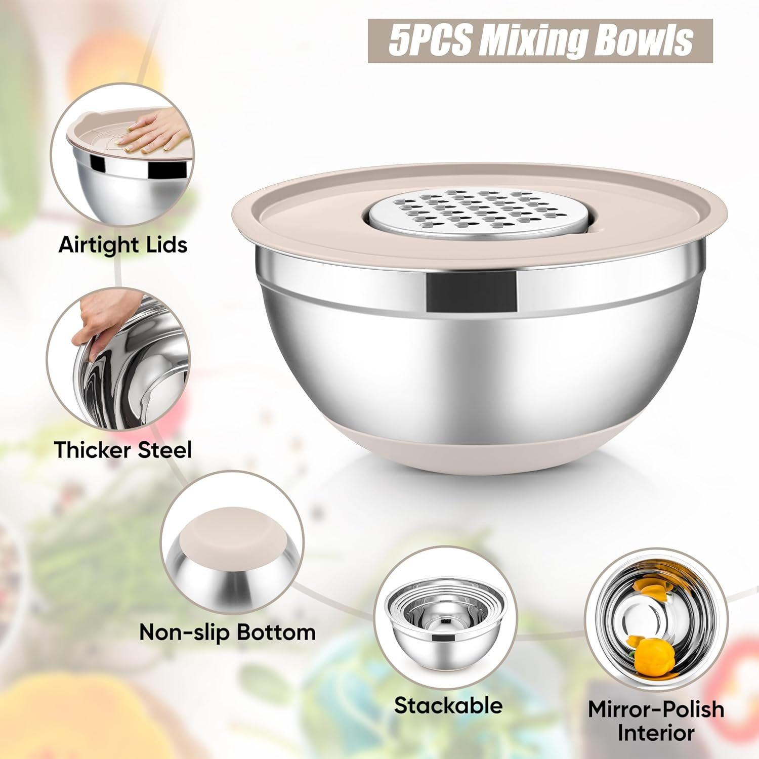 Stainless Steel Mixing Bowls with Lids Set - Image 6