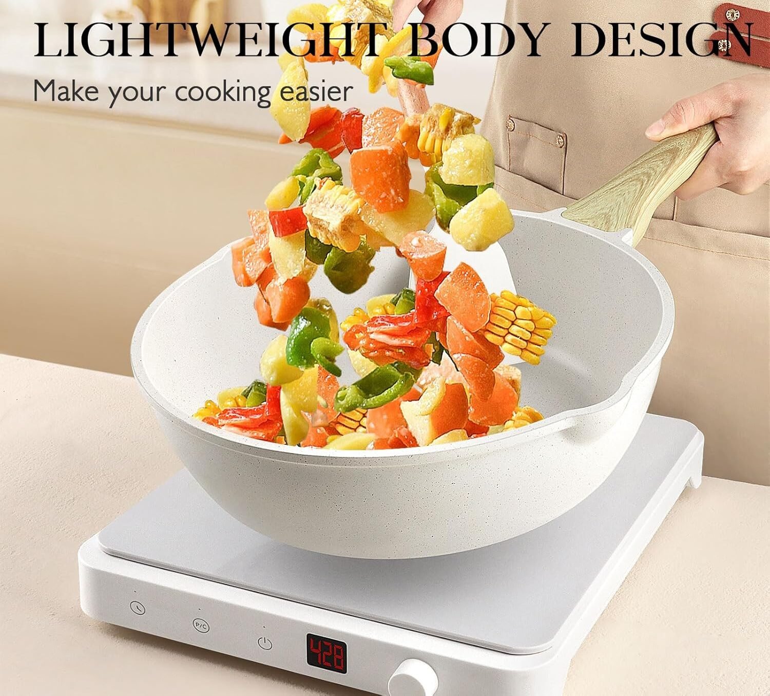 Pots and Pans Set Non Stick - 14 Pcs White Granite Kitchen Cookware Sets - Image 5