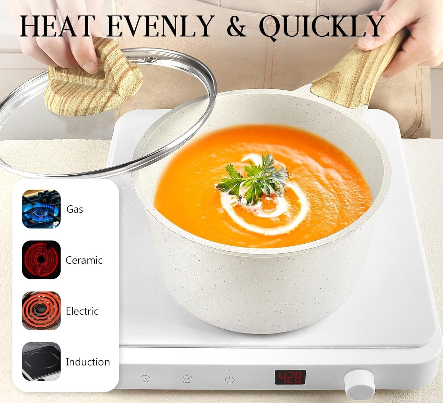 Pots and Pans Set Non Stick - 14 Pcs White Granite Kitchen Cookware Sets - Image 6