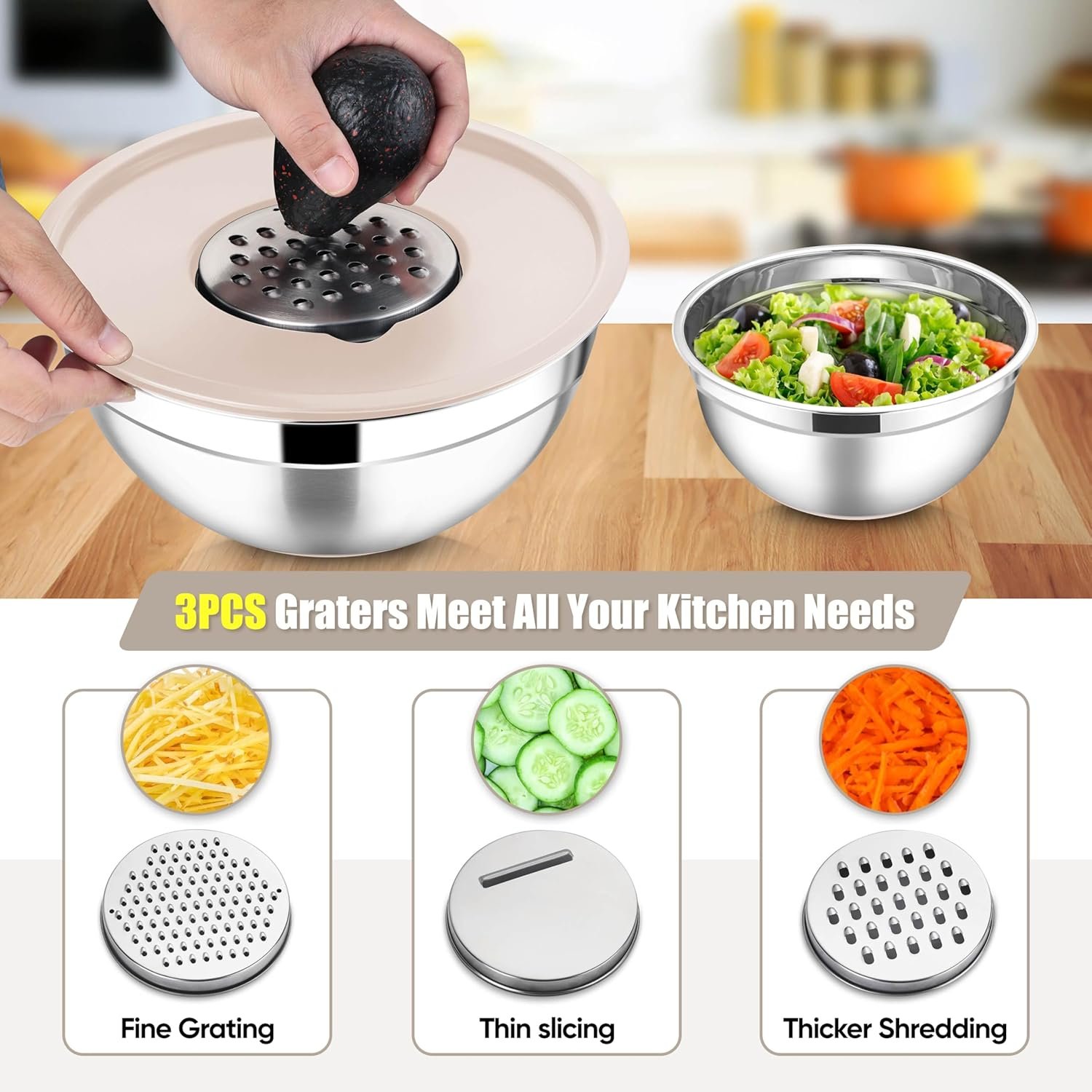 Stainless Steel Mixing Bowls with Lids Set - Image 2