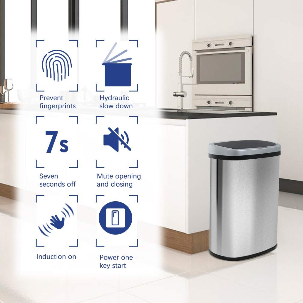 13 Gallon Touchless Stainless Steel Trash Can - Image 3